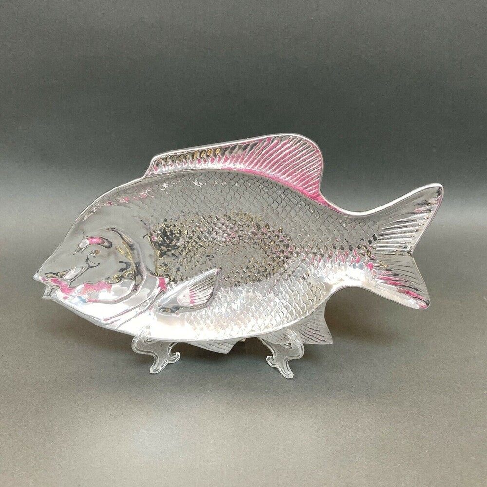 Fish Platter Silver-tone Metal Made in Mexico‎ 13 7/8" x 7 3/8"